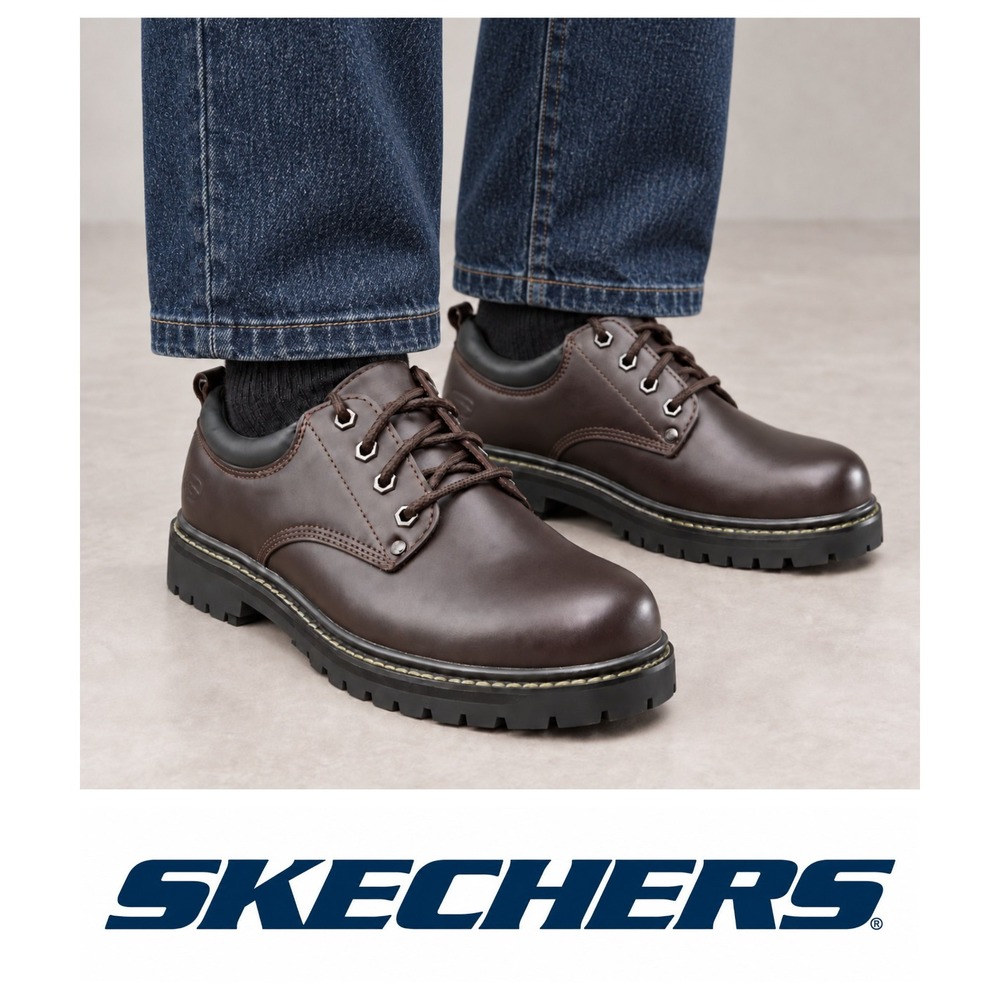 Skechers Alley Cats Oxford Chunky Casual Dark Brown Leather 7111 Men's 12 Y2K